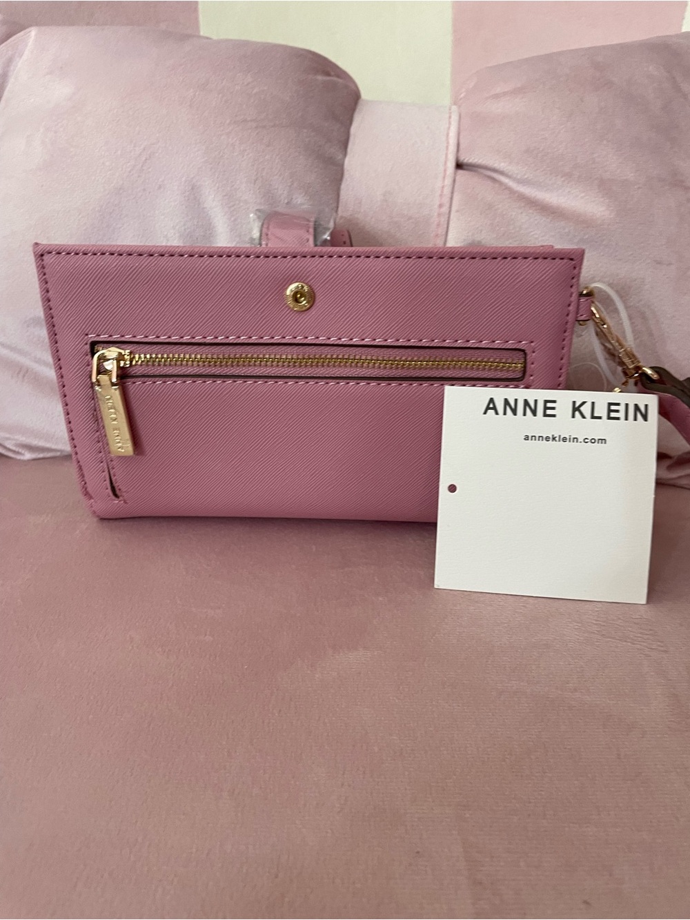 Anne Klein Pink Saffiano Zip Wristlet Wallet - Picture 4 of 6